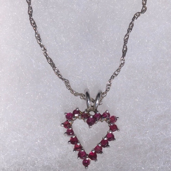 Garnet and Sterling Silver Heart Necklace - Picture 2 of 8